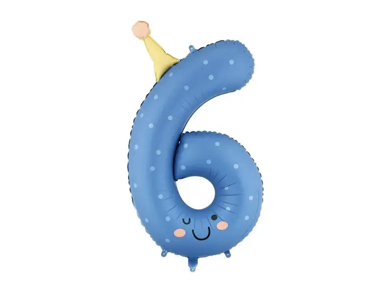 Foil balloon Numera ''6'', 86cm, blue Partydeco