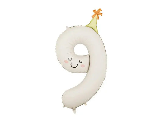 Foil balloon Numera ''9'', 86cm, cream Partydeco
