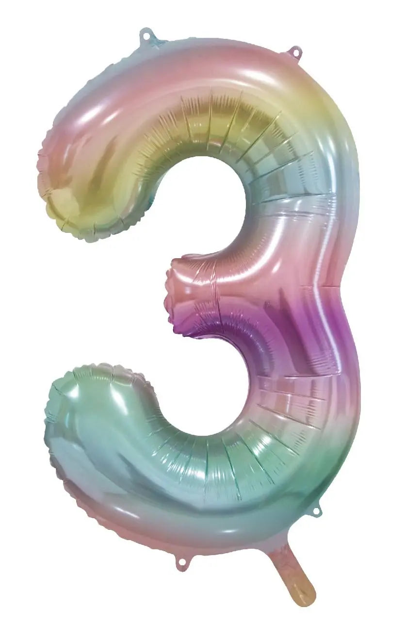 Foil balloon Pastel Rainbow 86cm. Numbers Partydeco