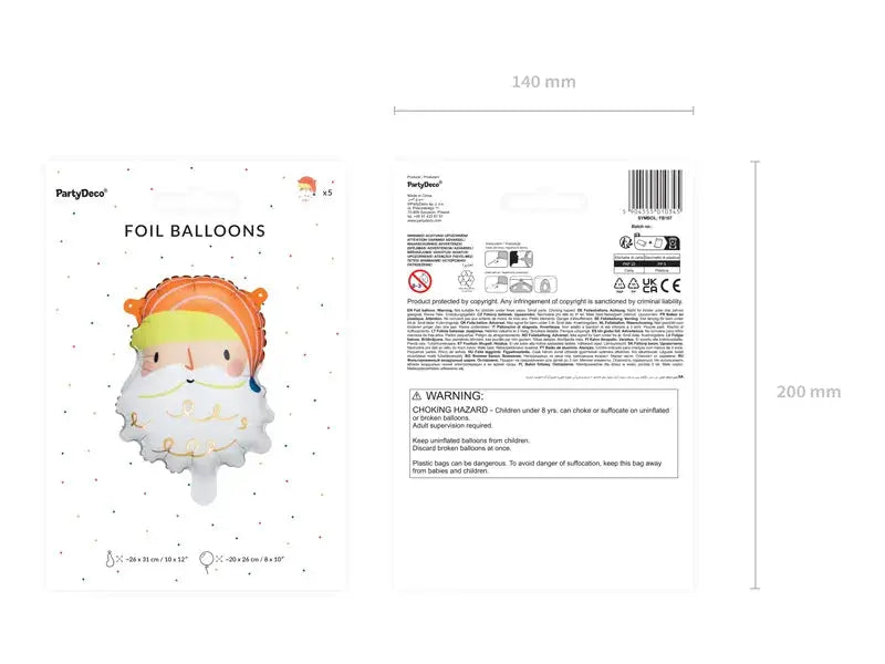 Foil balloon Santa, 26x31 cm mix Partydeco