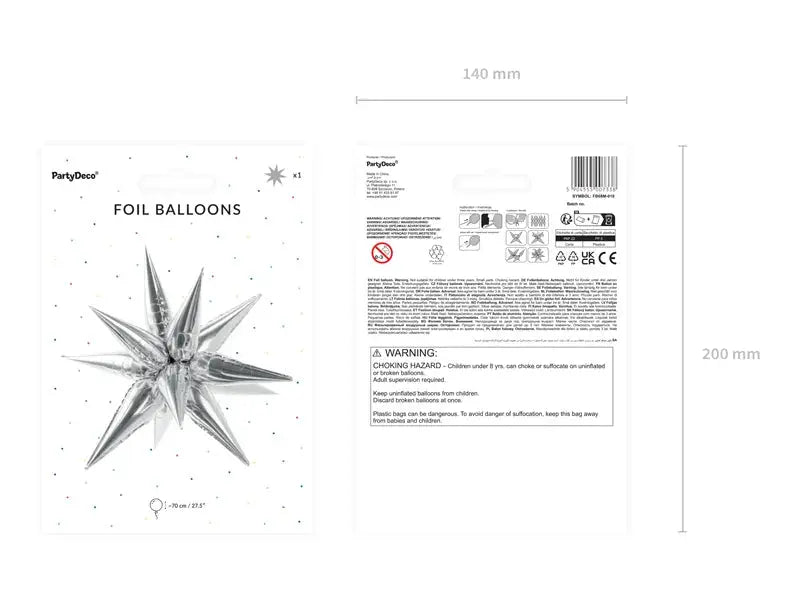Foil balloon Star 3D, 95cm, silver Partydeco