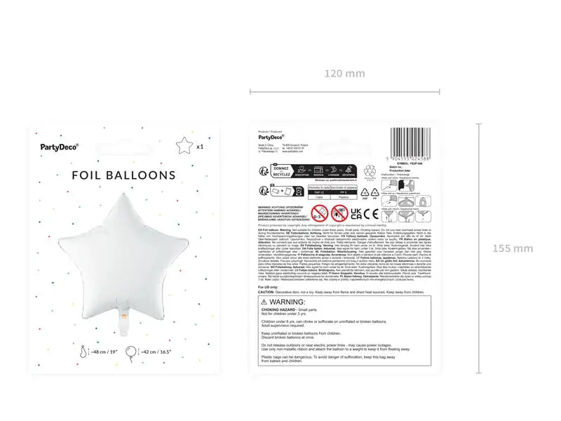 Foil balloon Star, 48 cm, white Folat