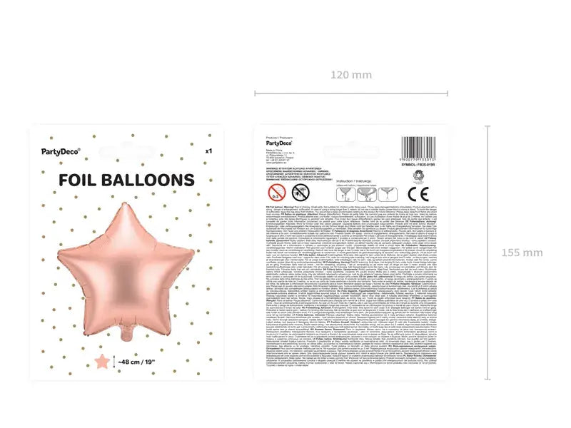 Foil balloon Star, 48cm, rose gold Partydeco