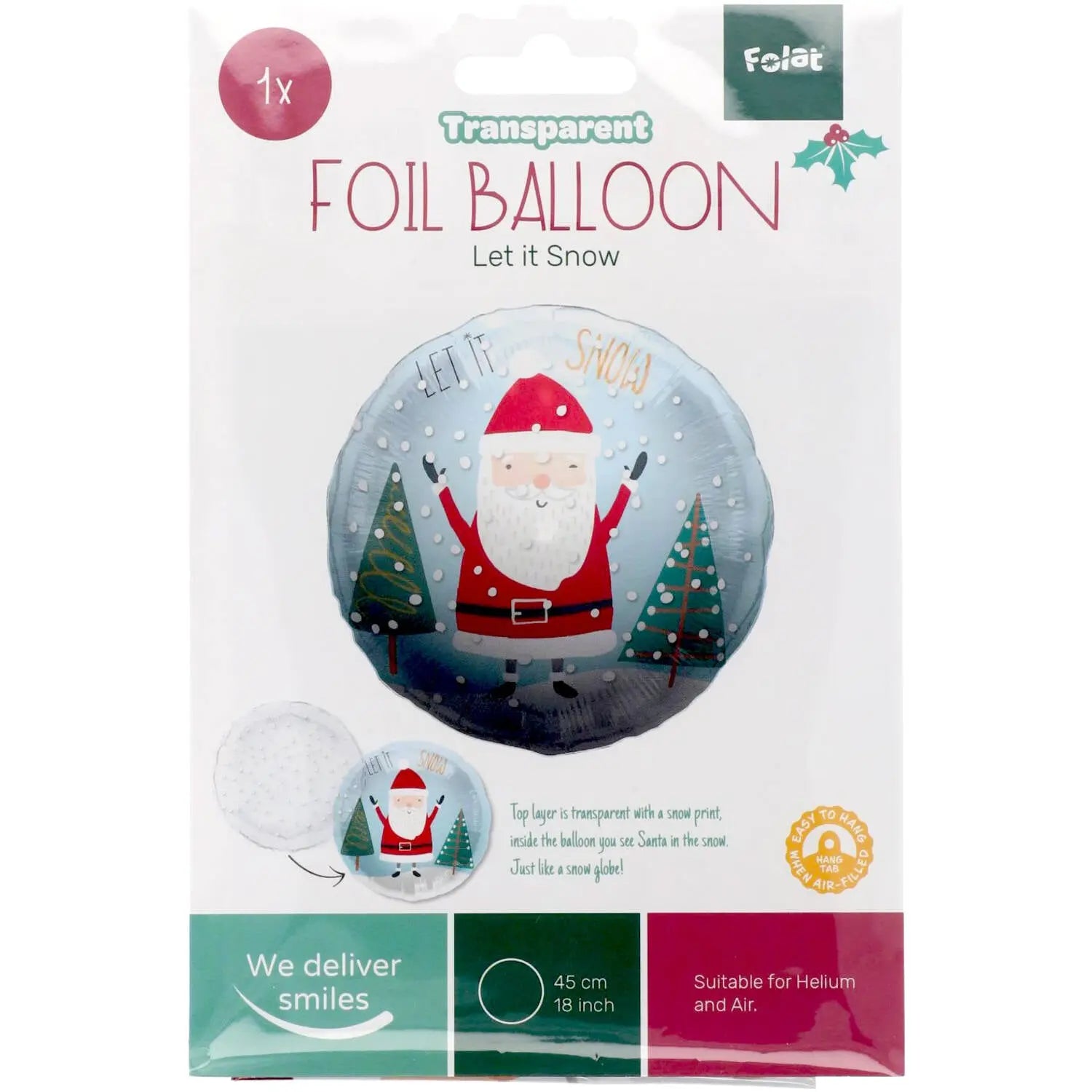 Foil balloon 'Let it snow' - Holly Jolly - 45 x 45 cm Folat