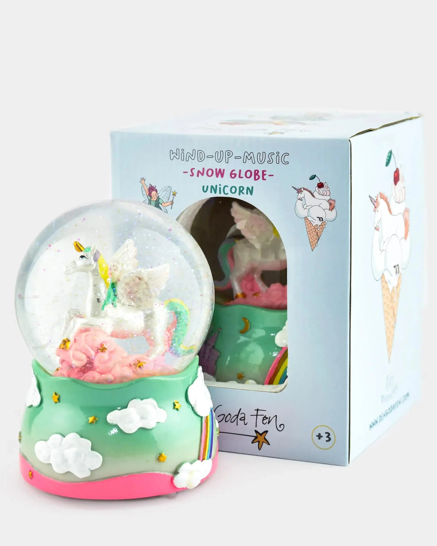 GLITTER GLOBE UNICORN WIND-UP MUSIC Den Goda Fen