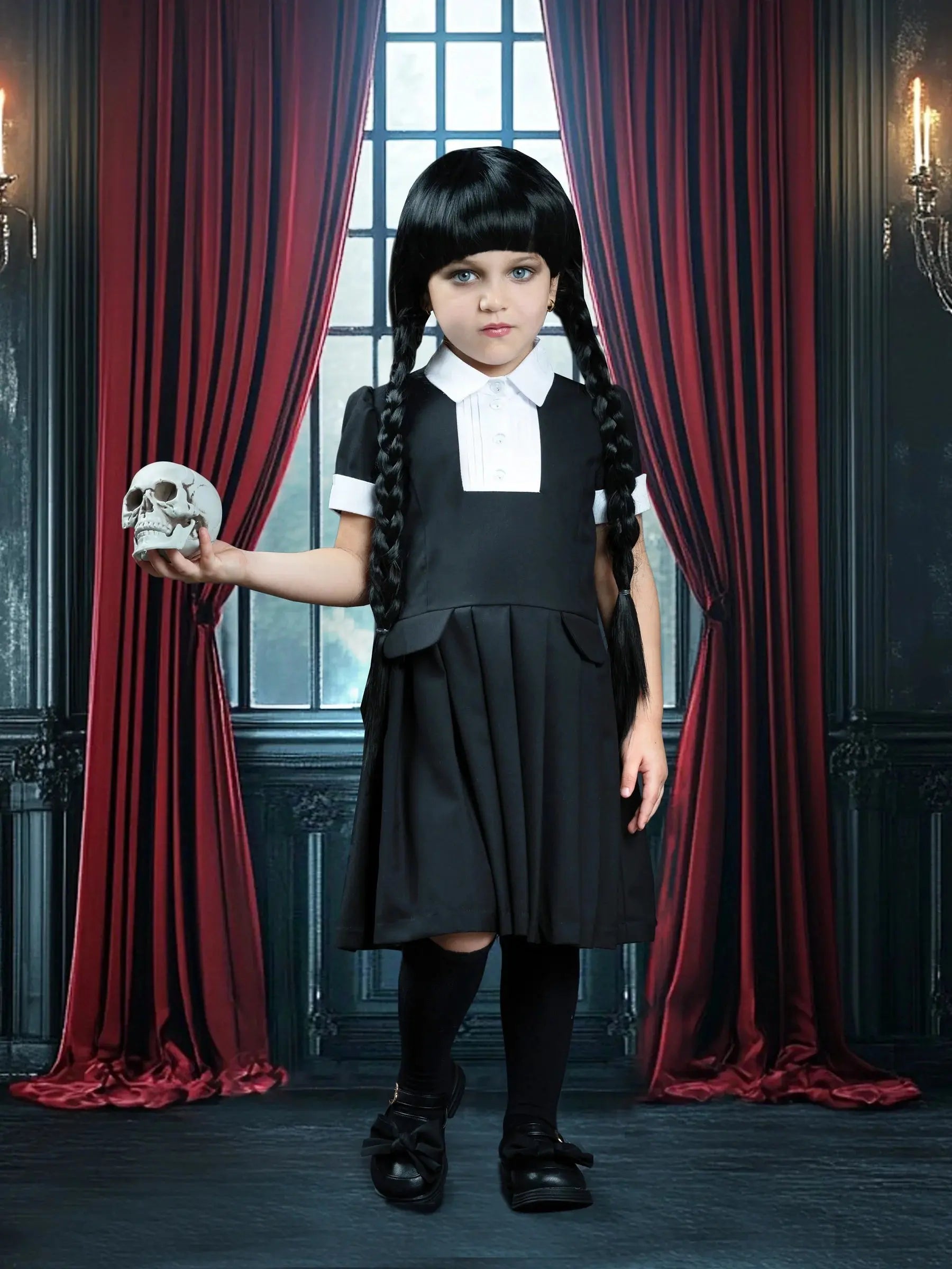Girls Spooky Wednesday Uniform Costume Dress Mia Belle Girls