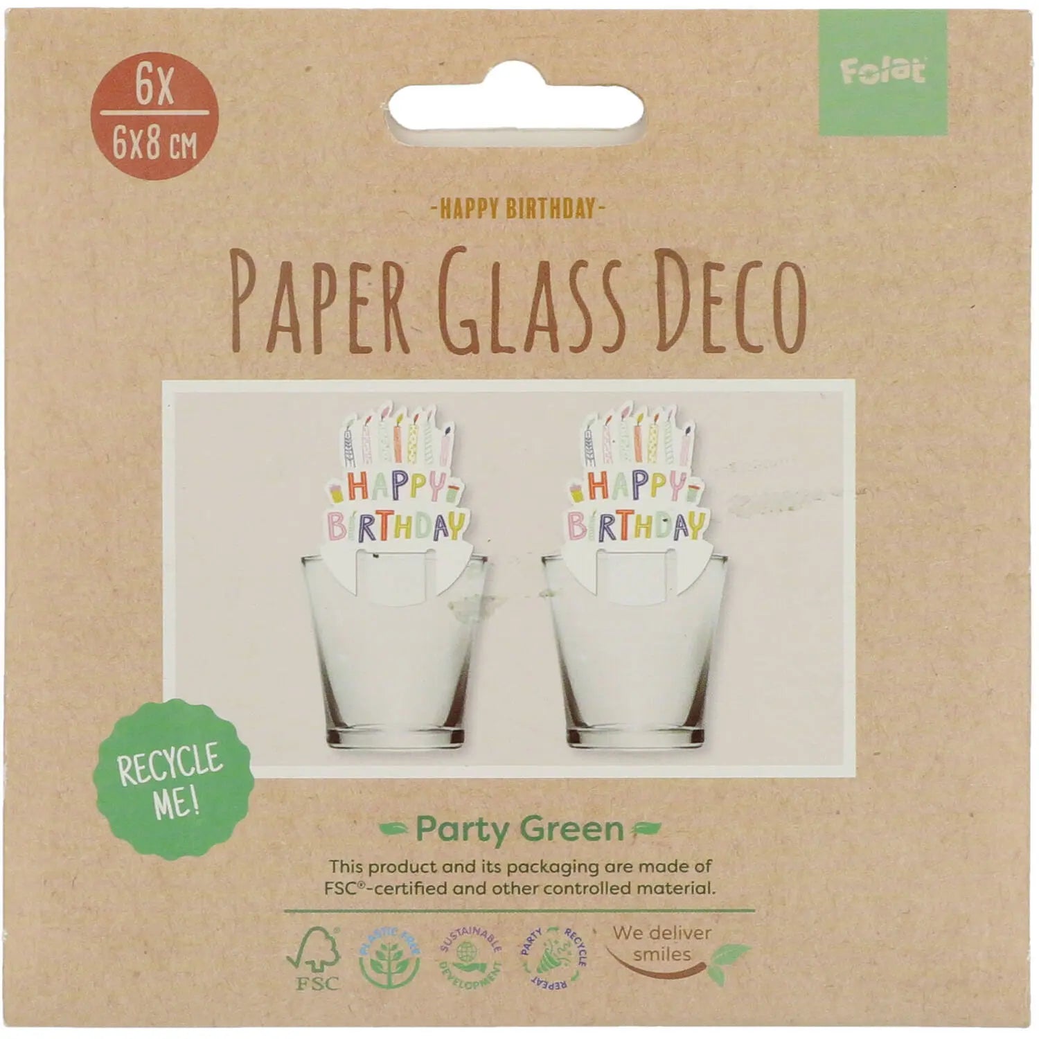 Glass markers Party Green - 6 pieces Folat