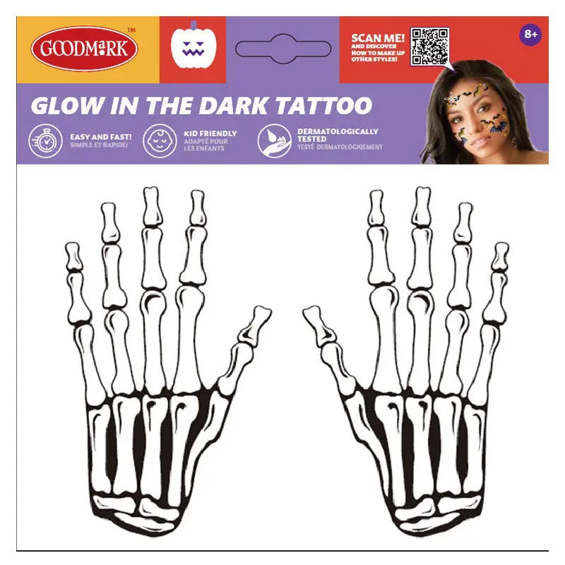 Glow in the Dark Tattoo - Skeleton Hands Cotillons D Alsace