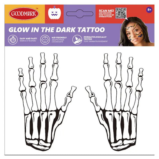 Glow in the Dark Tattoo - Skeleton Hands Cotillons D Alsace