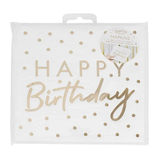Gold Foiled Happy Birthday Paper Napkins GingerRay