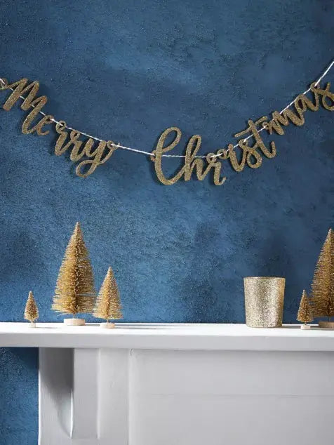 Gold Glitter Wooden Merry Christmas Garland Ginger Ray