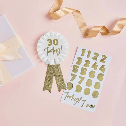 Gold Milestone Birthday Badge Personalised With 1 Sticker Sh Hootyballoo by Club Green