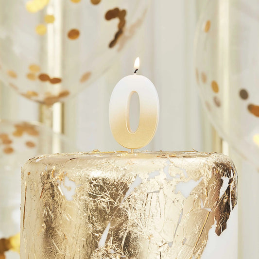 Gold Ombre 0 Number Birthday Candle Ginger Ray