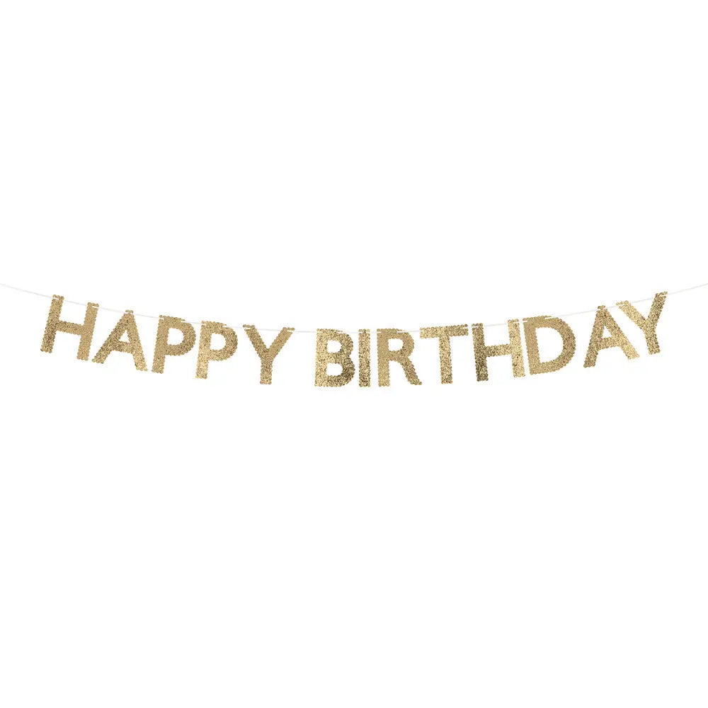 Gold glitter fabric happy birthday garland Meri Meri