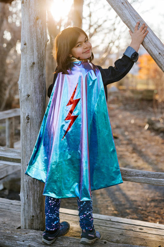 Reversible Blue Lightning Holographic Cape 5-6 years