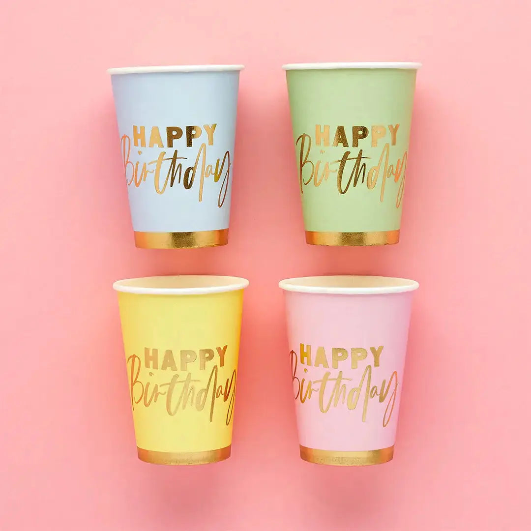 'Happy Birthday' Paper Cups 8 Pack Hootyballoo by Club Green