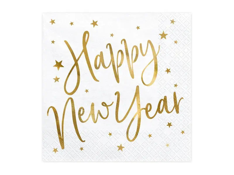 Happy New Year napkins, white, 33x33cm Partydeco