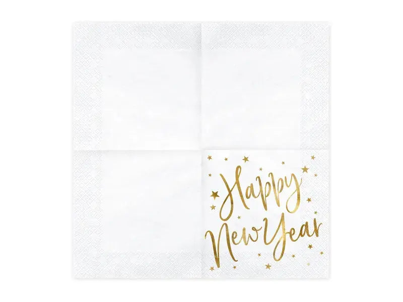 Happy New Year napkins, white, 33x33cm Partydeco