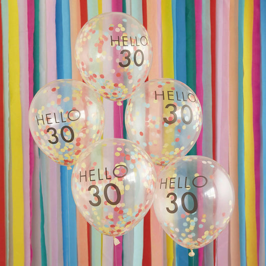 Hello 30 Rainbow Confetti 30th Birthday Balloons Ginger Ray