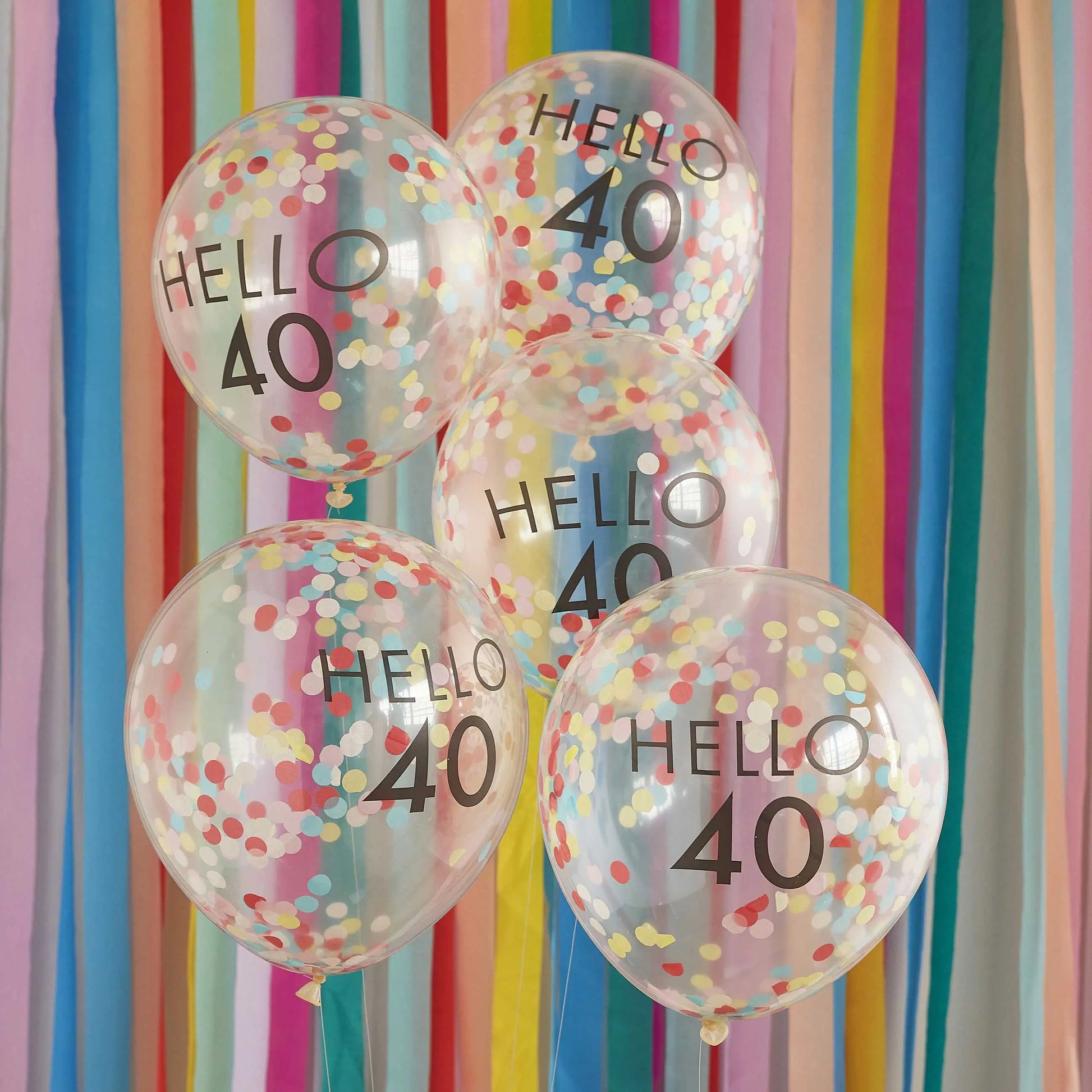 Hello 40 Rainbow Confetti 40th Birthday Balloons Ginger Ray