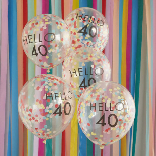 Hello 40 Rainbow Confetti 40th Birthday Balloons Ginger Ray