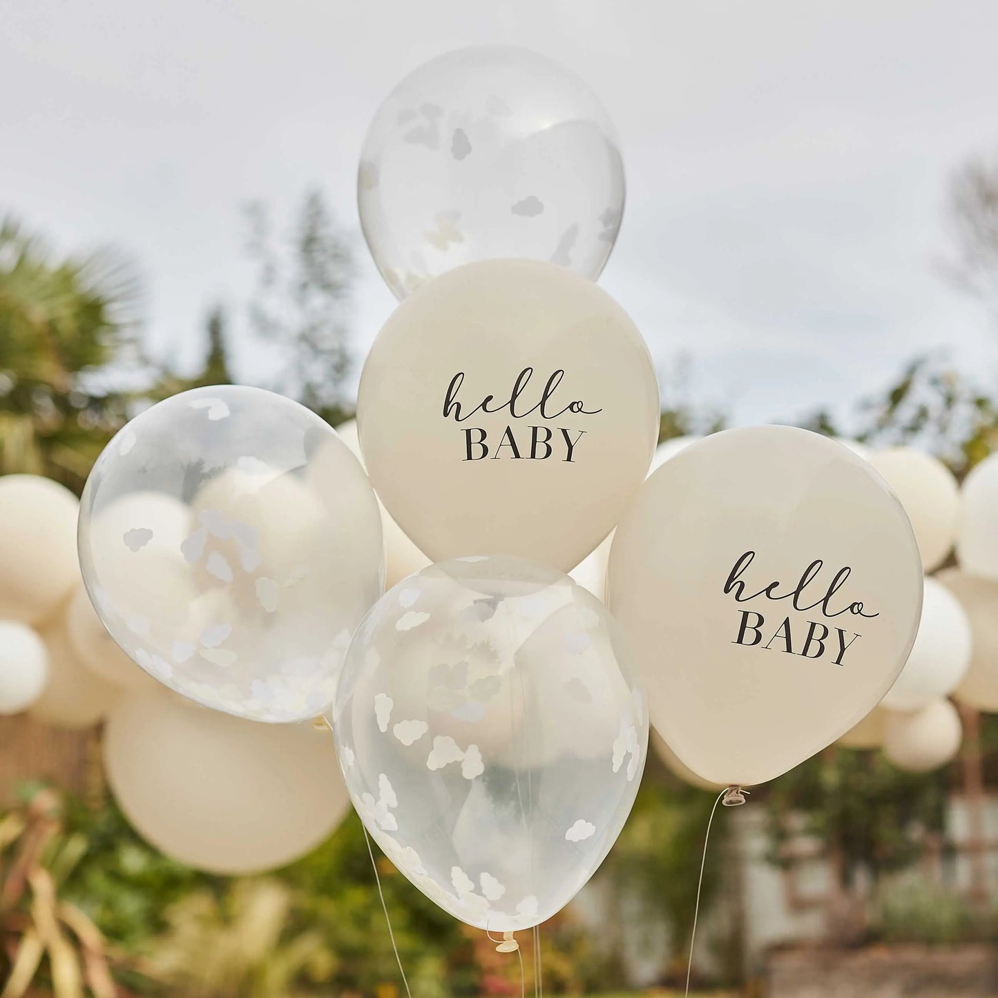 Hello Baby Taupe and Cloud Confetti Baby Shower Balloons Ginger Ray