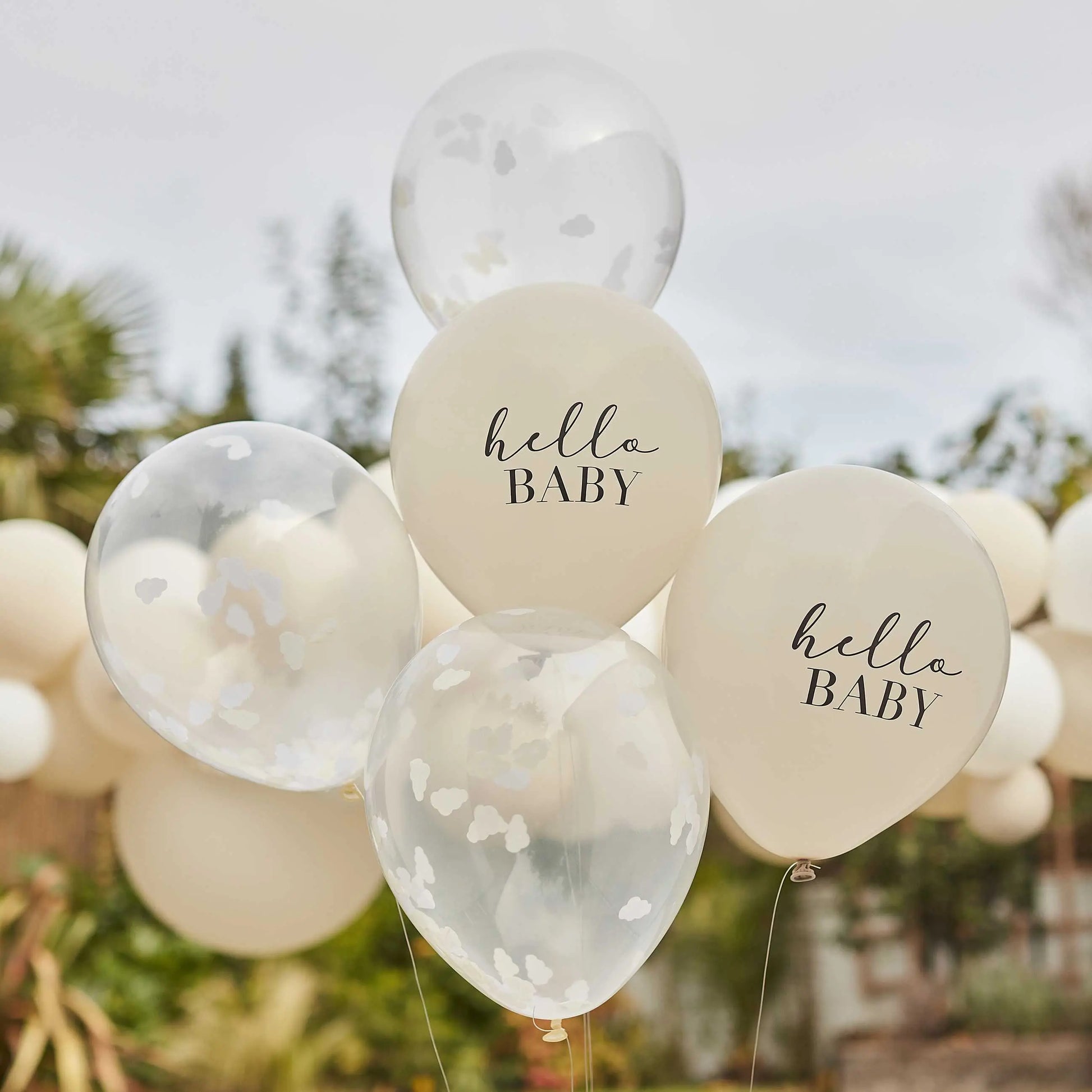 Hello Baby Taupe and Cloud Confetti Baby Shower Balloons Ginger Ray