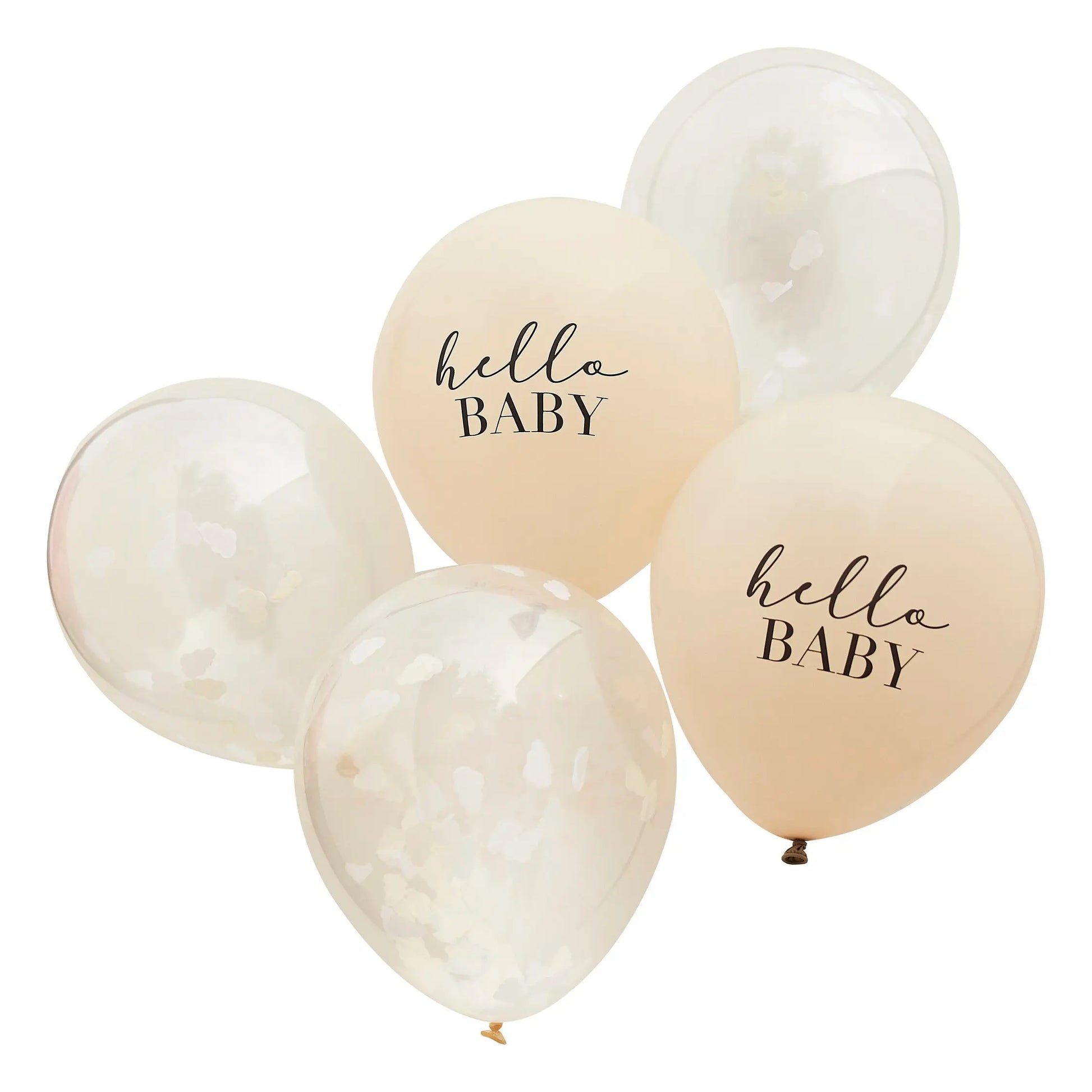 Hello Baby Taupe and Cloud Confetti Baby Shower Balloons Ginger Ray