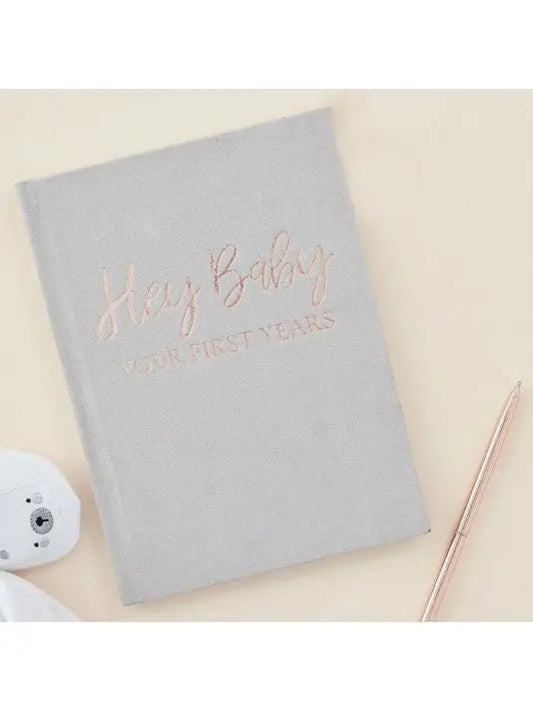 Hey Baby Neutral Linen Baby Journal Book Ginger Ray