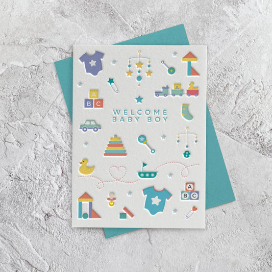 Heyyy Ltd - Baby Boy Letterpress Style Card Heyyy Ltd