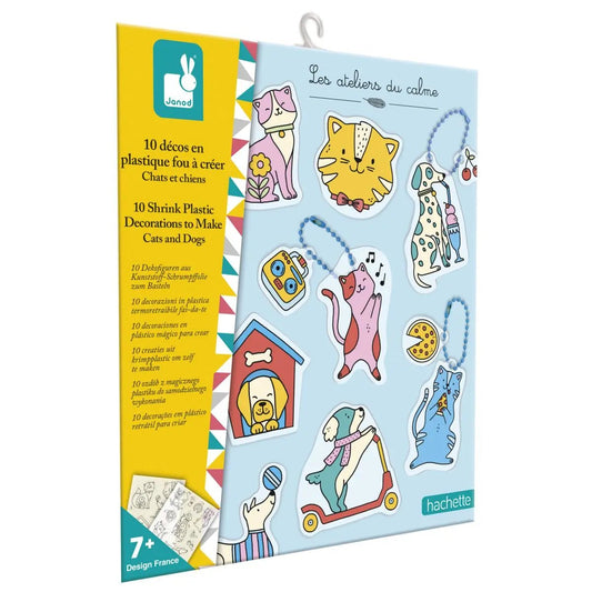 J09163  10 CRAZY PLASTIC DECORATIONS - CATS AND DOGS Janod