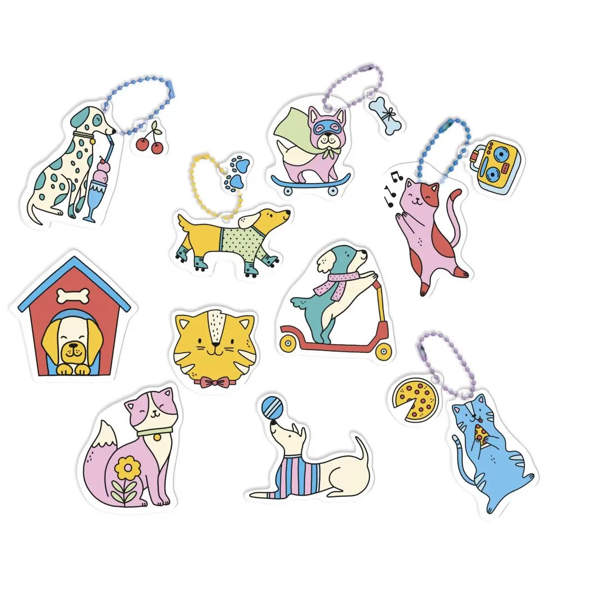 J09163  10 CRAZY PLASTIC DECORATIONS - CATS AND DOGS Janod