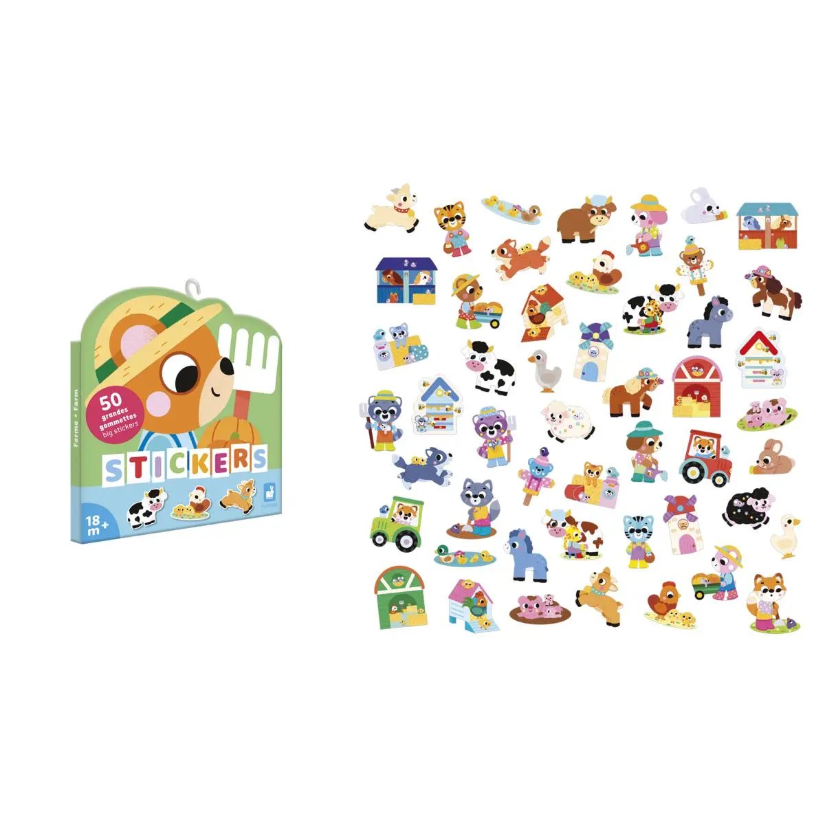 J09188  50 LARGE STICKERS - FARM ANIMALS Janod