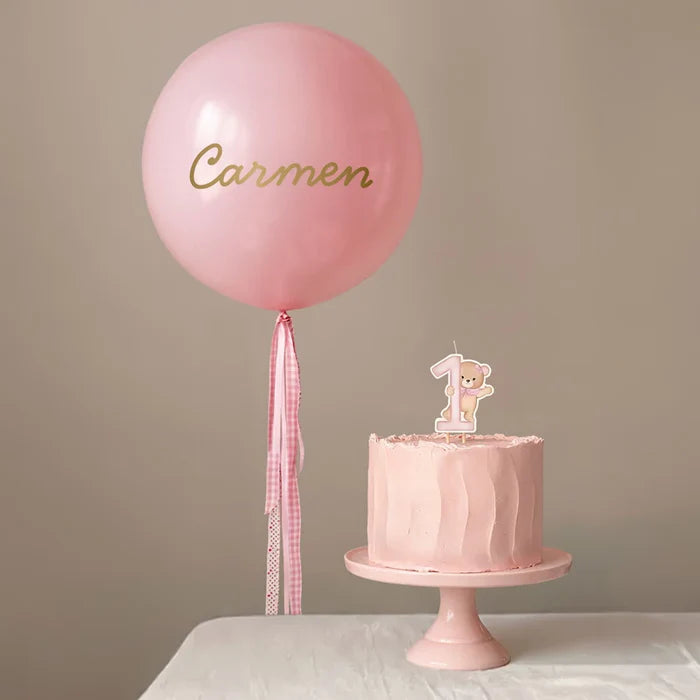 Number 1 Baby Pink Bear Candle