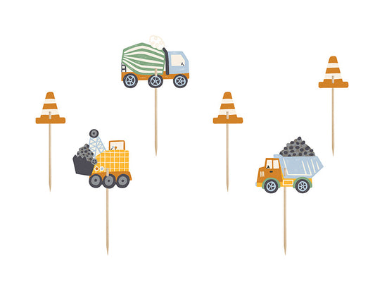 Cupcake toppers - Construction vehicles, 4-7 cm, mix: 1pkt/6pc. (KPM32)