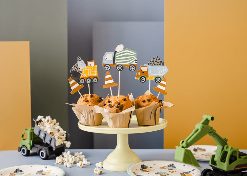 Cupcake toppers - Construction vehicles, 4-7 cm, mix: 1pkt/6pc. (KPM32)