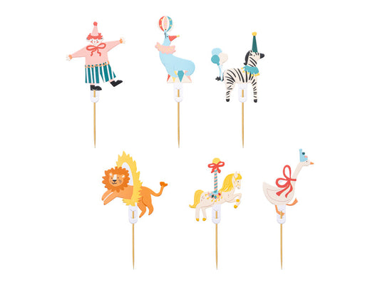Circus Cupcake Toppers, 9-11.5 cm, mix: 1pkt/6pc. (KPM39)