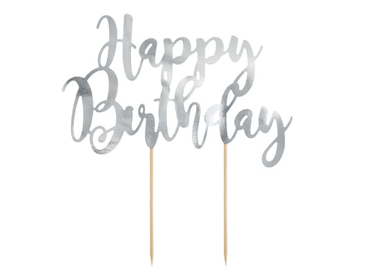 Cake topper Happy Birthday, silver, 22.5cm (KPT11-018M)