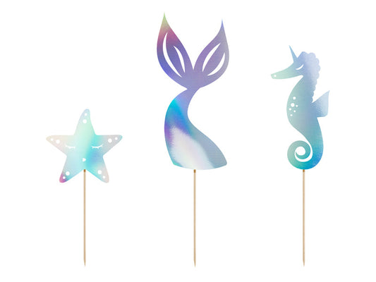 Cake toppers Mermaid, iridescent, 24.5cm: 1pkt/3pc. (KPT47-017)