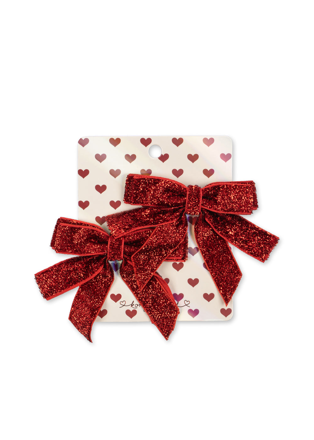 2 Pack Velvet Double Bow Hair Clips - Red Glitter