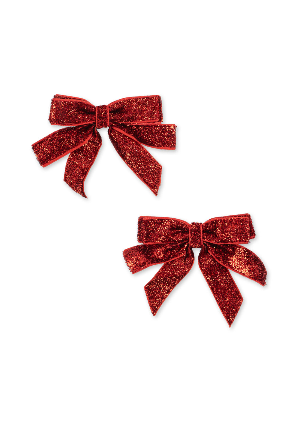 2 Pack Velvet Double Bow Hair Clips - Red Glitter