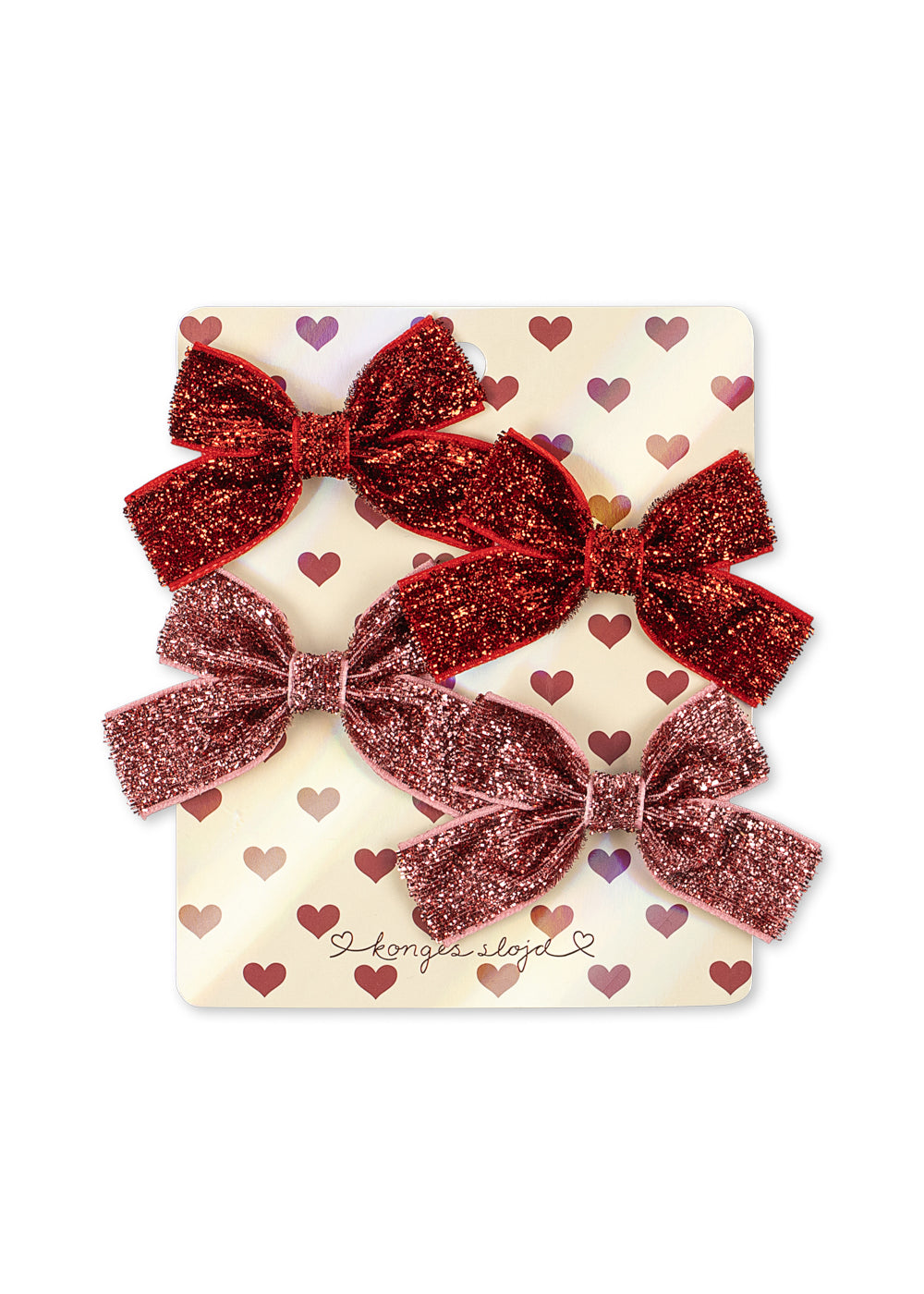 4 Pack Micki Bow Hair Clips - Red Glitter/Rose Glitter