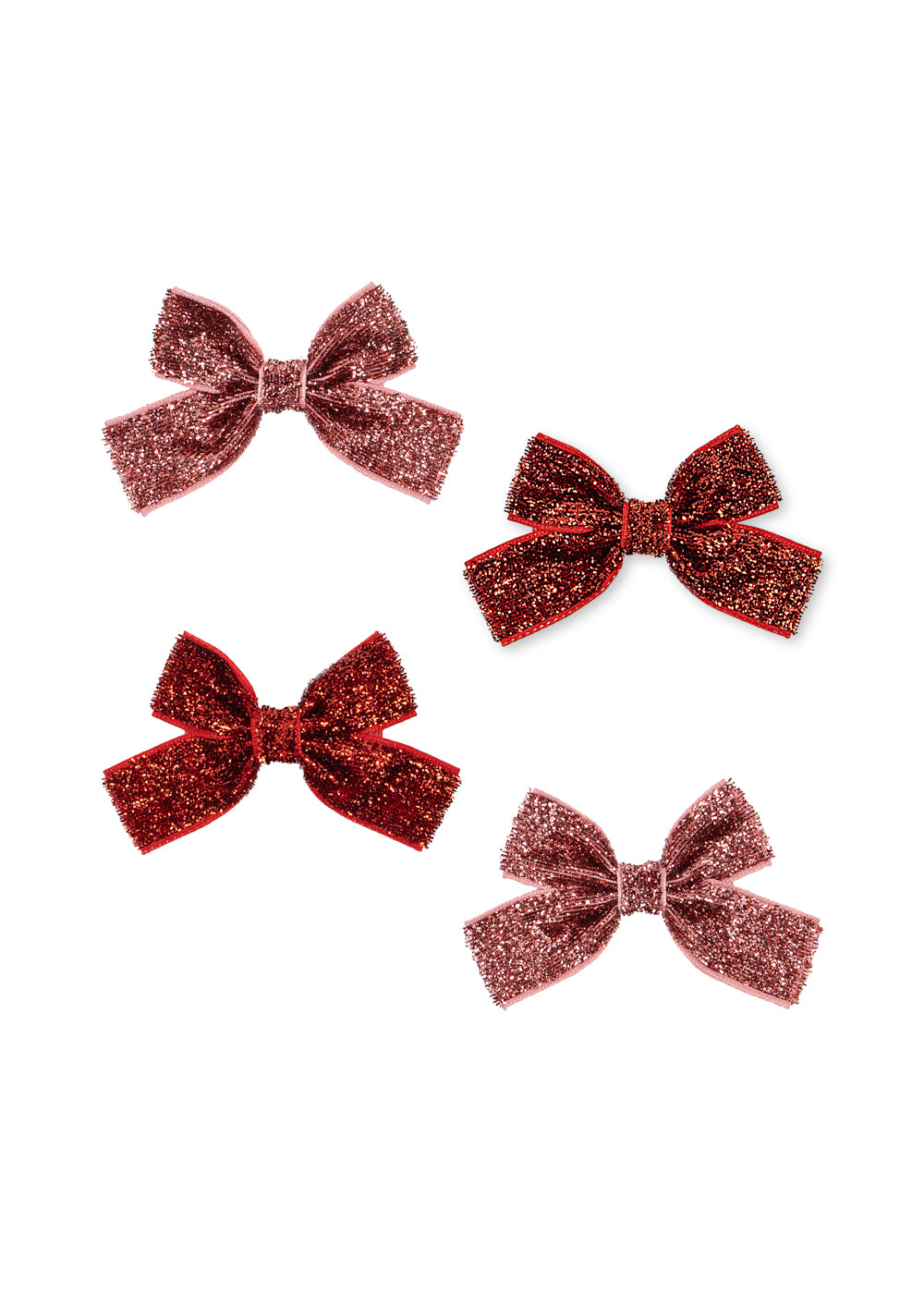 4 Pack Micki Bow Hair Clips - Red Glitter/Rose Glitter
