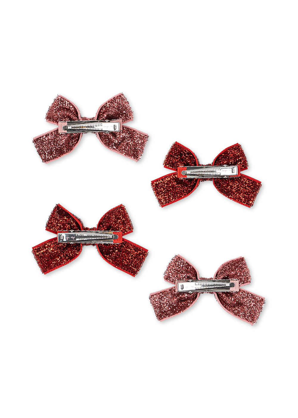 4 Pack Micki Bow Hair Clips - Red Glitter/Rose Glitter