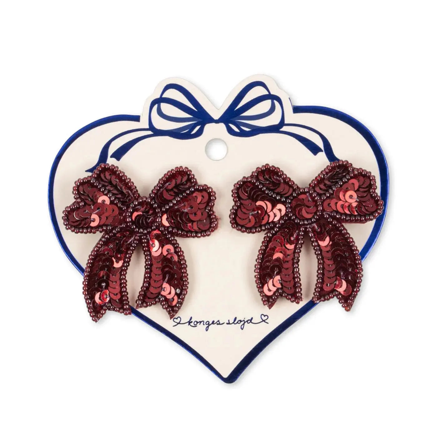 (KS104183) 2 pack Sequin Bow Hair Clip - Rio Red Konges Slojd