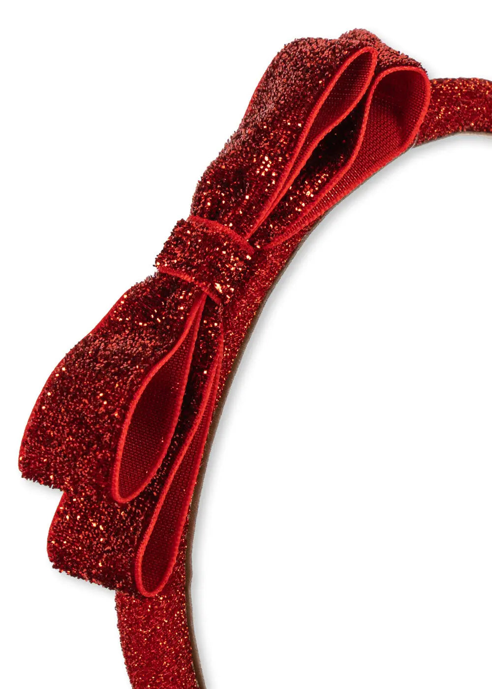 KS104462 Velvet Bow Hairbrace - Glitter Red Konges