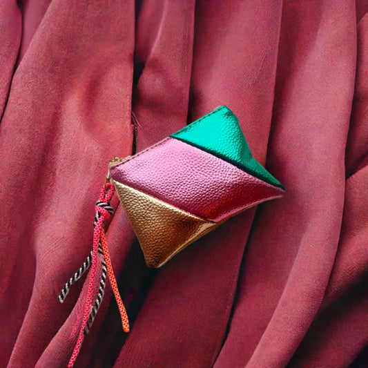 Keychain bag - gold/pink/green thepartyville