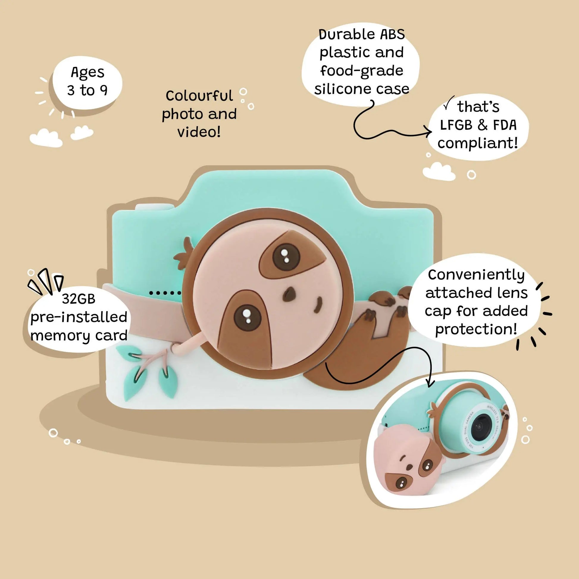 Kidamento - Zippy the Sloth - Kids Digital Camera - Model K Kidamento