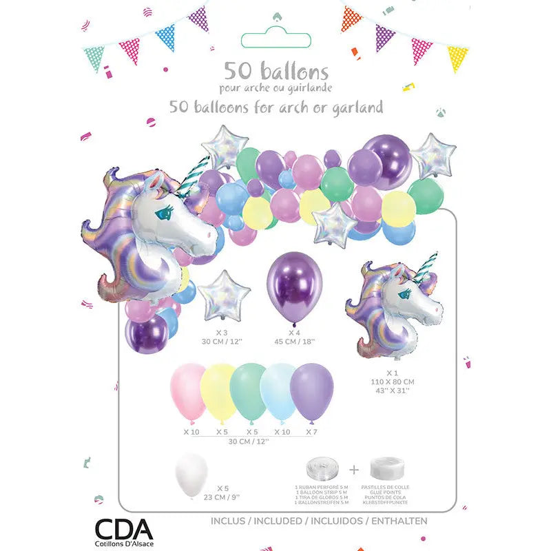 Kit 50 ballons LICORNE avec accessoires cotillons Alsace