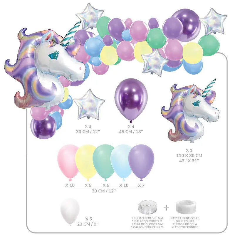 Kit 50 ballons LICORNE avec accessoires cotillons Alsace